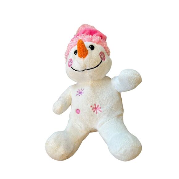 Dan Dee Snowman Plush Pink Hat And Scarf Embroidered Snowflake 7 Inch 2013 - Picture 1 of 4